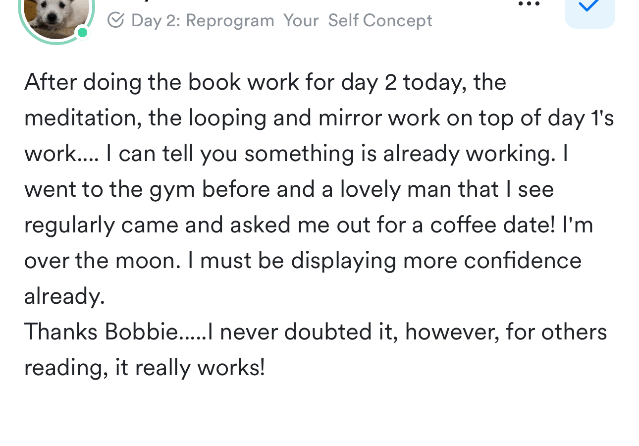 Screenshot of a member's day-two win — being asked out at the gym