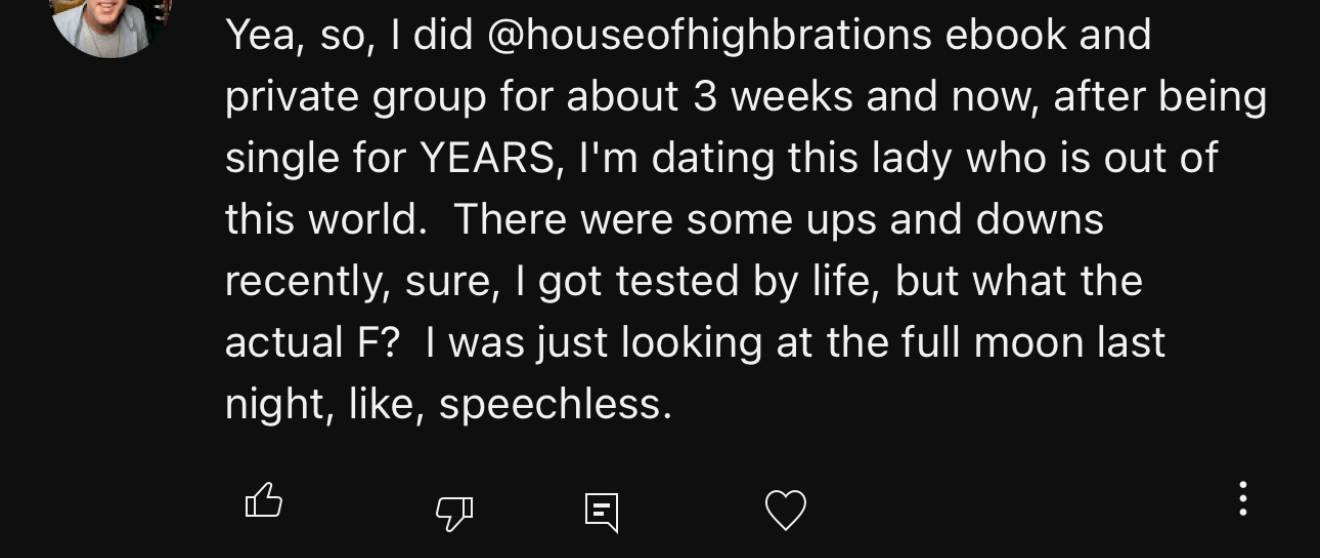 Screenshot of a comment about dating again after years of being single